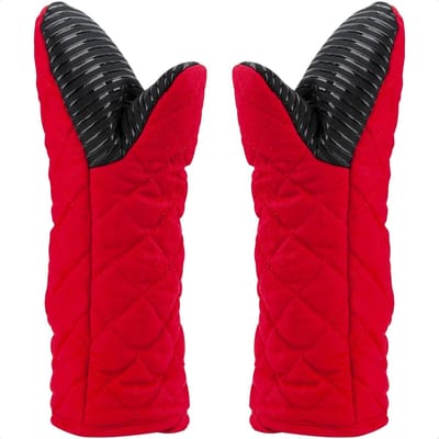 Thijox - 2 Stuks Lange Ovenwanten Silicone Antislip Rood - Keuken Handschoenen met Polyester Katoenen Voering - Wasbaar en Ideaal voor Ovens en Magnet