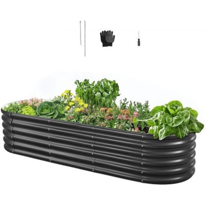 VEVOR Verhoogd Tuinbed, Metaal, 2000x600x420 mm, Plantbed, Groentebed, Plantenbak met Open Bodem & Afgeronde Randen, Bloembed, Kruidenbed, Ideaal voor Groenten, Bloemen, Kruiden & Vetplanten, Ovaal