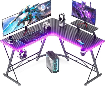 L-vormig Gaming Bureau met LED-verlichting en Accessoires voor Thuiswerk