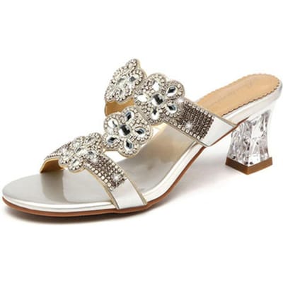 Strass Hoge Hak Comfort Zacht Leer Sandalen Dames Open Teen Zomer Mode Elegant Alles-match Romeinse Strand Schoenen 33 gray