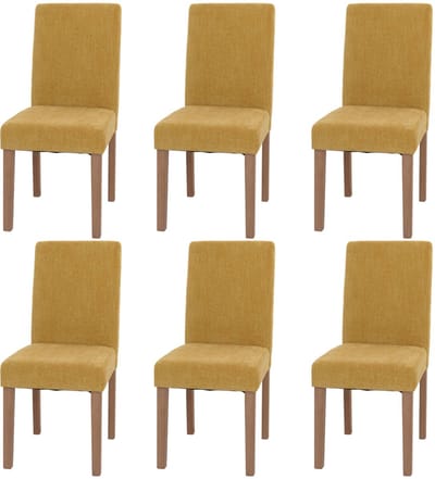 Set van 6 eetkamerstoelen Littau, keukenstoel met hoge rugleuning, stof/textiel chenille hout ~ geel, naturelkleurige poten
