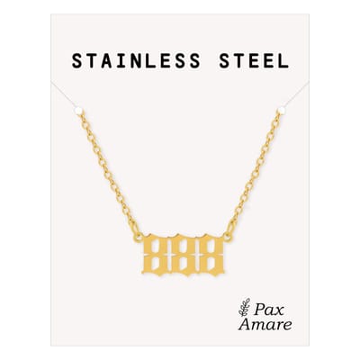 888 Engelen Getal Ketting - Goudkleurig - Stainless Steel Spirituele Hanger - 45cm + 5cm verstelbaar - Pax Amare