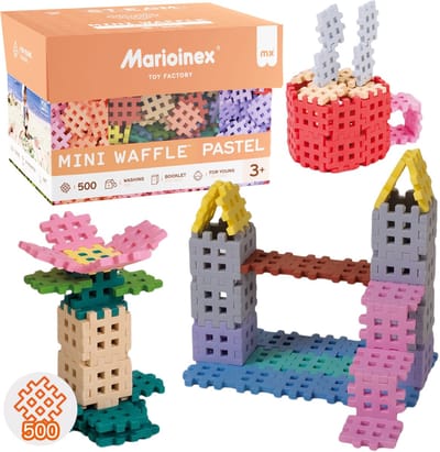 Marioinex Mini Waffle Pastelkleurige bouwstenenset, zachte bouwstenen voor kinderen, veilig – 500 stuks