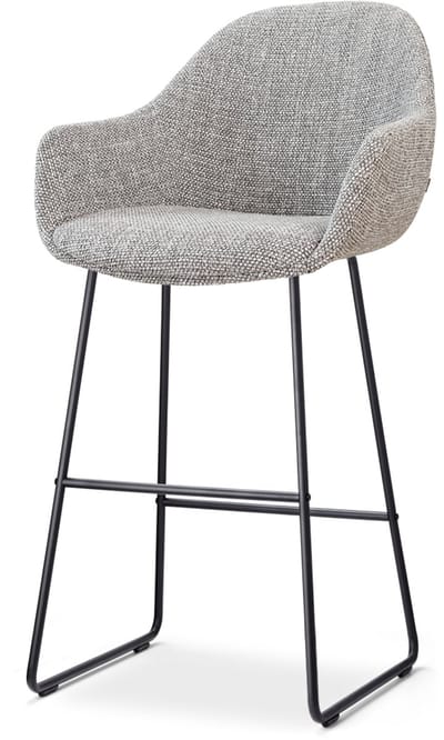 Nolon Nino-Mae Barkruk Grijs Blend - Zwart Onderstel - 75 Cm - Barstoel - Japandi - Comfortabel - Stoffen