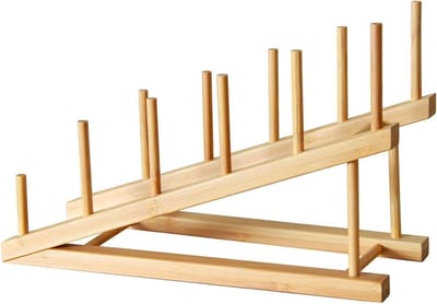 Bamboe bordenrek, bamboe bordenrek, houten bordenrek voor borden, kopjes, deksels en boeken