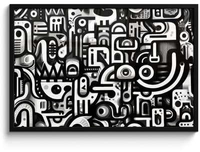Poster in lijst - Fotolijst 90x60 cm - Posters - Symbolen - Abstract - Grafisch - Zwart - Posterlijst zwart - Decoratie - Wanddecoratie woonkamer - Muurdecoratie slaapkamer