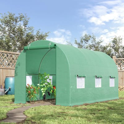 MODFU - Foliekas Met Boogdak - Oprolbare Deur En Raam - Waterafstotende PE-Folie - Stalen Frame - Groen - 445 x 190 x 200 cm