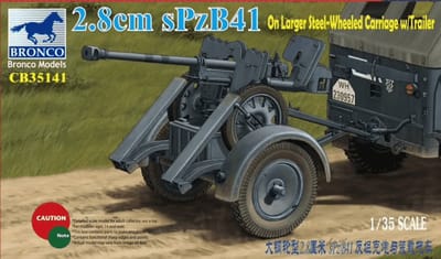 Bronco Modelbouwpakket Militaire voertuigen - 35141 2,8cm sPzB41 on larger Steel-wheeled carriage trailer Plastic - 1:35 - Modelbouw