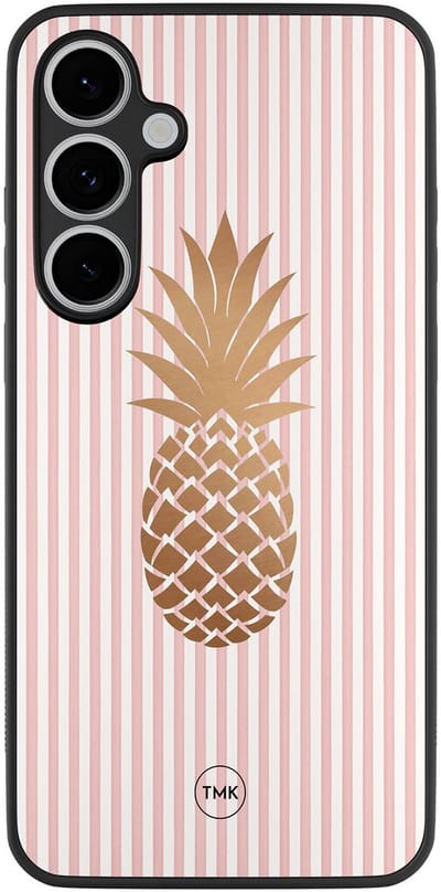 Hoesje geschikt voor Samsung Galaxy S24 FE - Ananas roze - Roze, Goud - TPU case - Print - Hardcase zwart telefoonhoesje
