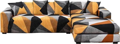 Verstelbare Stretch Sofa Hoes voor L-vormige Banken met 4 Kussenslopen - Wasbare Bescherming voor Woonkamer, Huisdieren en Kinderen (Geel)