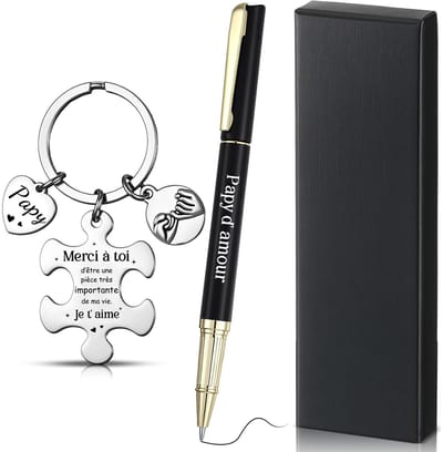 Dailygoods- Verjaardagscadeau Driedelig Cadeauset - Sleutelhanger/Roestvrij Staal - Zwarte Gelpen - Gepersonaliseerde Geschenkdoos - Elegante Gravure