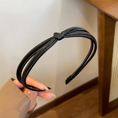 Bandeau Polyvalent en Cuir PU Coréen pour un Style Extérieur. Anneau Simple et Haut de Gamme Cheveux Pressés à la Française Épingle à Cheveux Bandeau noir