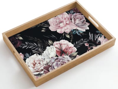 Dienblad hout 50x35 cm - Schootdienblad - Vintage - Rozen - Romantisch - Bloemen - Borrelplank rechthoek - Plateau dienbladen