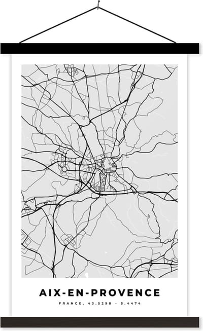Posterhanger incl. Poster 40x60 cm - Schoolplaat - Plattegrond - Kaart - Stadskaart - Frankrijk - Aix-en-Provence - Textielposter - Zwarte latten - Stadskaart