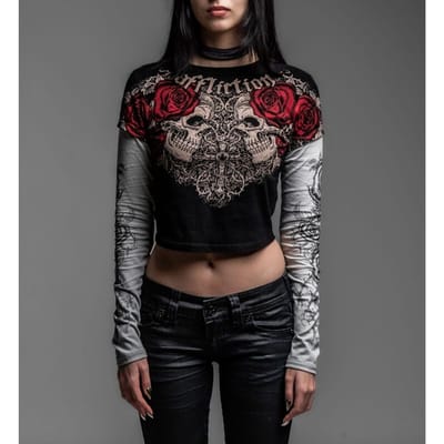 Affliction Shirt met lange mouwen - Forgotten 2Fer - L tot XL - voor Vrouwen - zwart