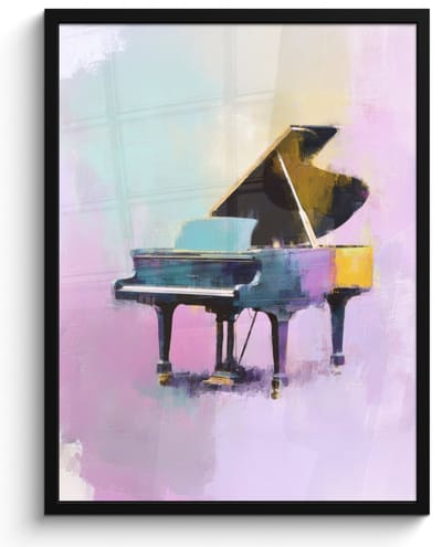 Poster in lijst - Fotolijst 60x80 cm - Posters - Piano - Pastel - Elegant - Dromerig - Posterlijst zwart - Decoratie - Wanddecoratie woonkamer - Muurdecoratie slaapkamer