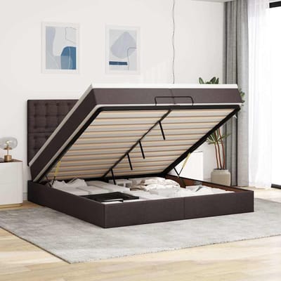 vidaXL - Ottoman - bed - met - matrassen - 200x200cm - stof - donkerbruin