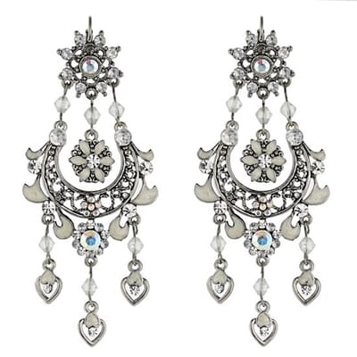 Behave Oorbellen hangers met steentjes wit zilver-kleur 9 cm