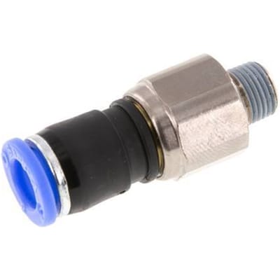 8mm & R1/8'' Draaidoorvoer Insteek Buitendraad Vernikkeld Messing/PBT NBR