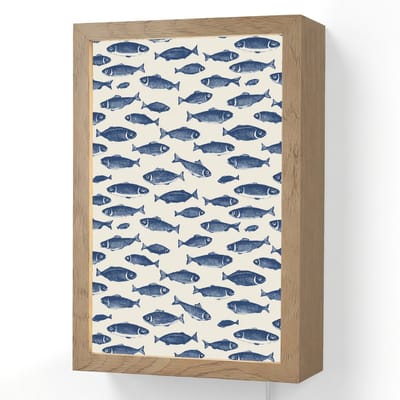 Wandlamp 20x30 cm - Oplaadbaar - Vissen - Patroon - Blauw - Wit - Wandlampen binnen woonkamer - Slaapkamer lamp met kabel - Decoratieve nachtlamp - Vloerlamp snoer