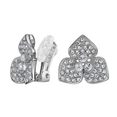 Traveller Clip Oorbellen - Oorclips Dames - Zilver - Kristal - Preciosa Crystals - Bloem - Geplatineerd - 16 x 16 mm - 157741