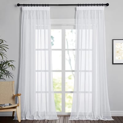 Unyqoos ® Transparante Linnenlook Gordijnen met Plooiband voor Railsysteem, Set van 2, 245x140 cm, Wit voor Woonkamer