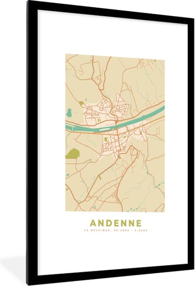 Fotolijst incl. Poster - België - Kaart - Andenne - Stadskaart - Plattegrond - 60x90 cm - Posterlijst
