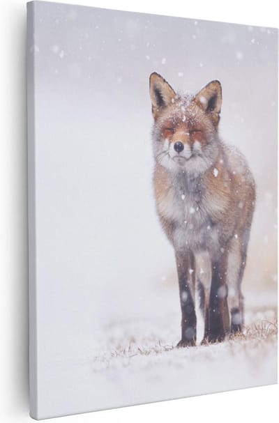 Artaza Canvas Schilderij Vos In Sneeuw - 40x50 cm - Wanddecoratie Dieren - Muurdecoratie Winterlandschap - Schilderijen Op Canvas
