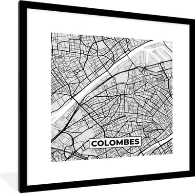Fotolijst incl. Poster - Plattegrond - Colombes - Stadskaart - Kaart - Frankrijk - 40x40 cm - Posterlijst