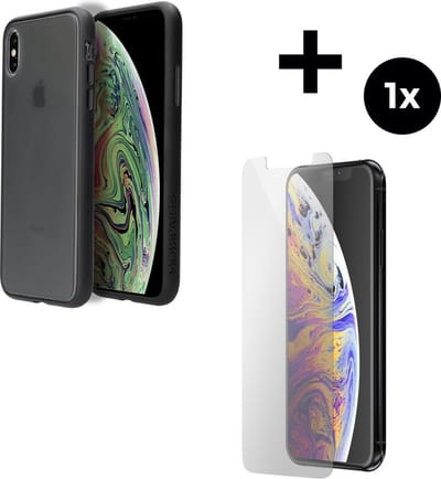 Mobiparts Classic Hard Cover hoesje geschikt voor Apple iPhone XS Max met 1 Screenprotector van Gehard Glas - Zwart/Grey
