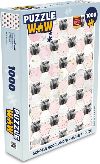 Puzzel Schotse hooglander - Marmer print - Roze - Legpuzzel - Puzzel 1000 stukjes volwassenen