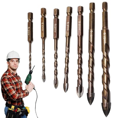 Betonboorset 7-delig - Precisieboren - Metselwerk Boren - Zeshoekige Grip - Diverse Maten - Metaal
