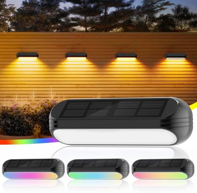 Lzwintrading Solar Wandlamp Buiten- Solar Tuinverlichting - 4 Stuck Solar Hekverlichting met Warm Wit en RGB Modi - Waterdichte Tuinornamenten voor Buiten voor Hekken, Trappen - Buitenlamp zonne energie - Solar Tuinverlichting Wandlampen