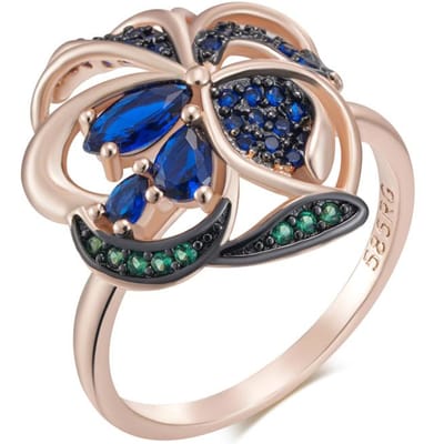 Bagues Florales en Zircon Naturel Bleu Brillant Pour Femmes Mode Plaqué Or Rose et Noir Bijoux Fins Vintage Quotidien 10 gray