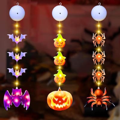Halloween Lichtsnoer - Pompoenverlichting Ketting - Feestelijke Decoratie - Batterij Aangedreven - 3 Stuks - Oranje Bruin Paars