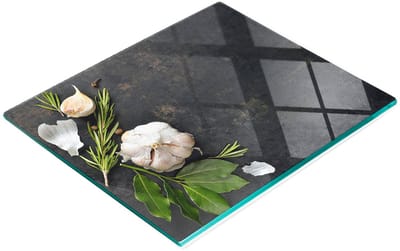 Multifunctionele decoratieve snijplank van gehard glas voor in de keuken, knoflookmotief, 60x52 cm