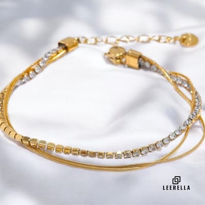 Leerella Luxe Dubbele Strands Armband - Goudkleurig - RVS 15+4cm