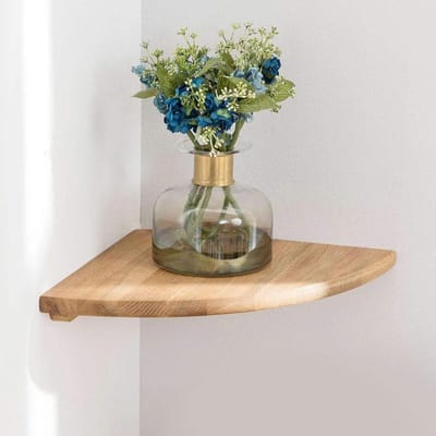 Hoekplank van Massief Eikenhout, Wandplank voor Planten en Fotolijsten, Ideaal voor Slaapkamer en Woonkamer, 7 Inch met Draadgat