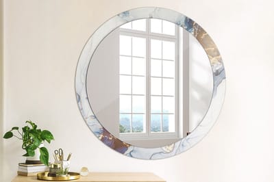 Wallfluent Bedrukte Ronde Spiegel - Ronde Spiegel Met Bedrukte Lijst Abstracte Kunst - 90 cm / 76 cm - Blauw - Blauw Ronde Spiegel Met Decoratie - Slaapkamerspiegel - Badkamerspiegel - Gang - Kleedkamer - Eenvoudige installatie