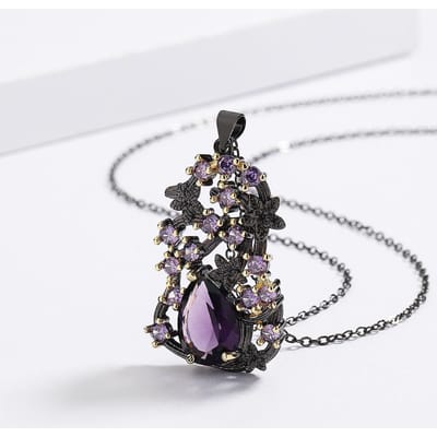 Elegante Paarse Edelstenen Dames Hanger Truiketting Zwart Goud Bicolor Sieraden Paarse Bloem Ketting Persoonlijkheidssieraden Please consult customer service. gray
