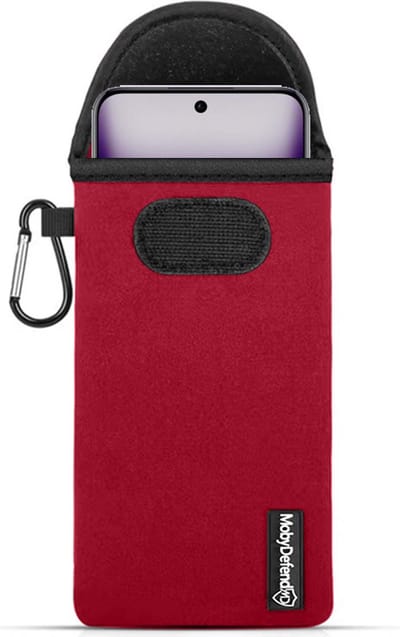 MobyDefend Hoesje - Geschikt voor Oppo Reno12 - Neopreen Pouch Met Karabijnhaak - Insteek - Riemlus - Rood