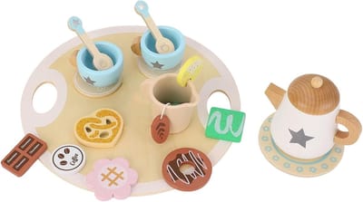 Houten Theeservies - Rollenspel Speelgoed - Kinderen Spelen - Duurzame Kersenhout - 23 x 23 x 7 cm