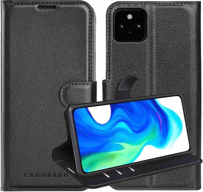 Cadorabo Hoesje geschikt voor Google PIXEL 5 XL in PHANTOM ZWART - Beschermhoes met magnetische sluiting, standfunctie en kaartvakje Book Case Cover Etui
