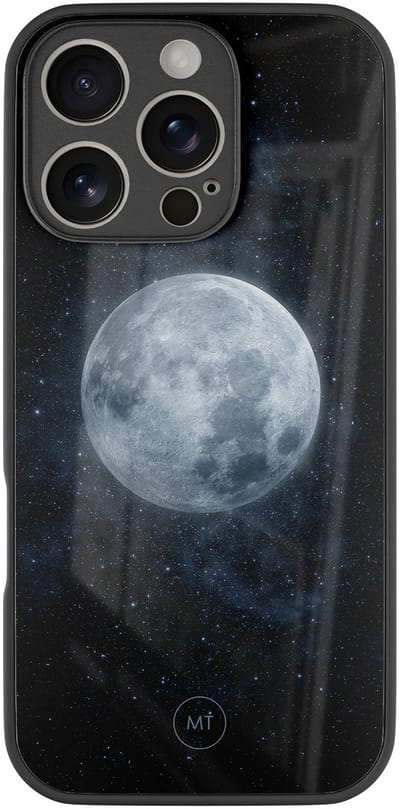Hoesje geschikt voor iPhone 16 Pro - Maan - Luxe Hard Case - Natuur - Blauw - Mooie Telefoonhoesjes