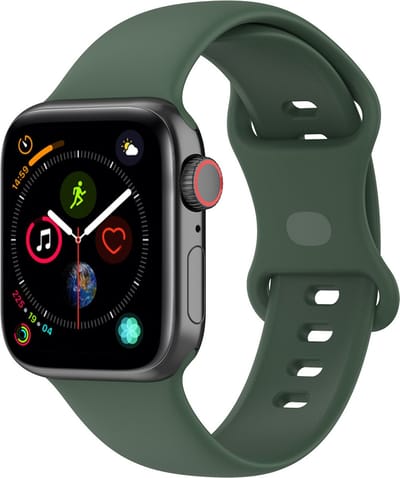 By Qubix - Geschikt voor Apple Watch bandje - Siliconen sportbandje - Donkergroen - Maat: M/L - Geschikt voor Apple Watch 44mm / 45mm / 46mm / 49mm (Ultra 1,2 en 3) - siliconen sport bandje - smartwatchbandje