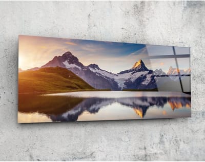 Panorama Glasschilderij - Bergen - Wall Art - 92 x 36 cm