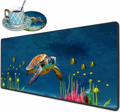 Bureauonderlegger XXL - Grote muismat - Gaming en kantoor - Antislip waterdicht - 80 x 30 cm - Zeeschildpad