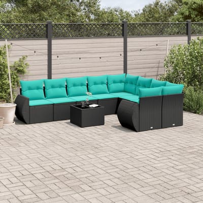 vidaXL - 10-delige - tuinbankset - met - kussens - van - zwart - polyrotan