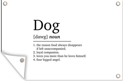 Muurdecoratie Dog - Spreuken - Quotes - Hond definitie - Woordenboek - 180x120 cm - Tuinposter - Tuindoek