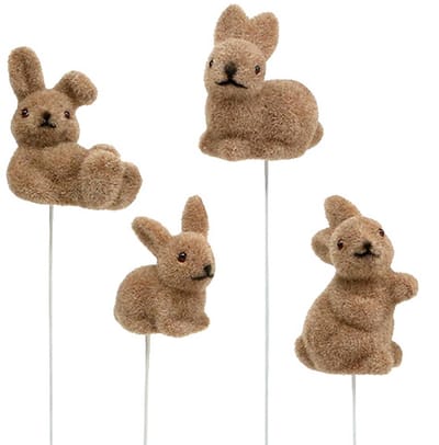 Konijntje gevlokt op draad bruin 4cm - 6cm 12 st, 12 Stück